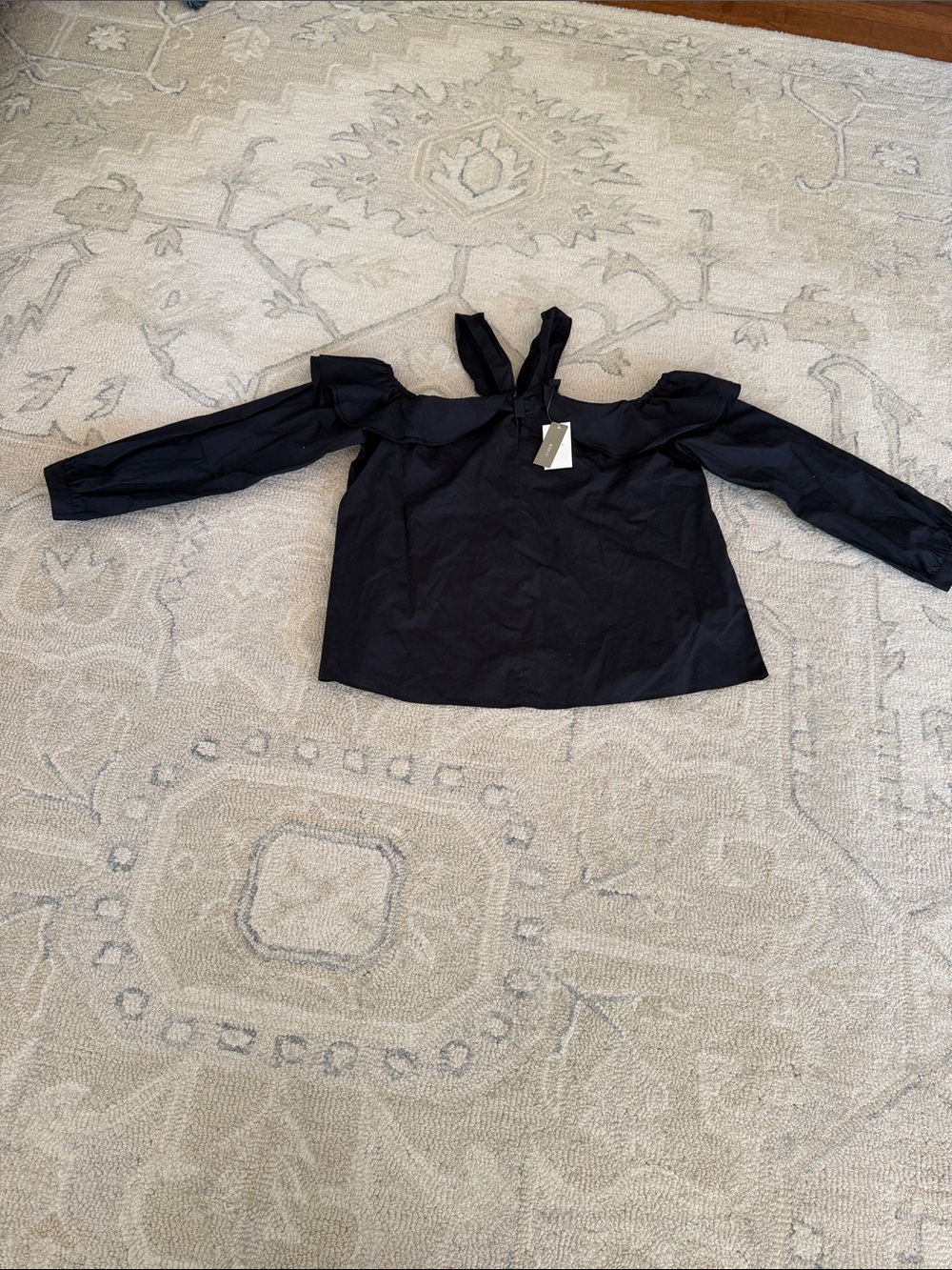 J. Crew Black Off-Shoulder Tie-Neck Blouse
